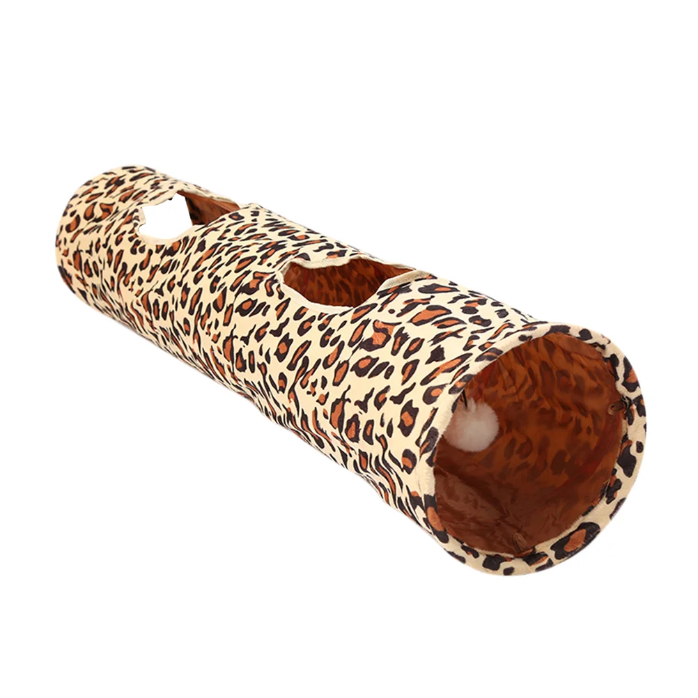 

Cat Tunnel Cat Tube Plaything Leopard with Paper and Plush Ball Single Pass for Tunnel