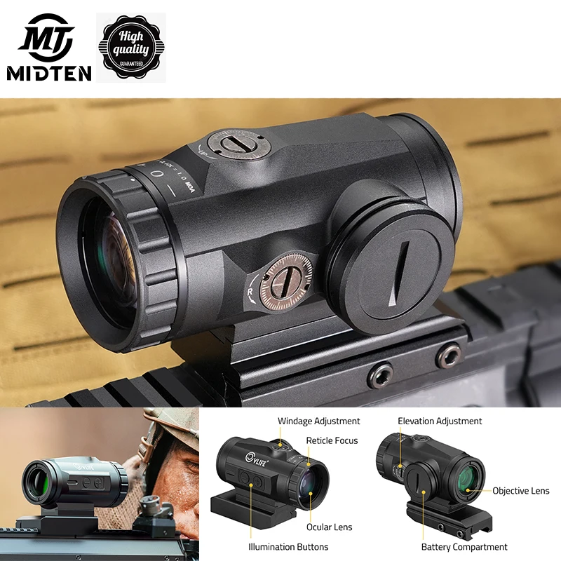 

MIDTEN Rifle Scope 3X 24MM Aluminum MOA Black Etched Glass Reticle Works Without Illumination 10 Brightness Levels