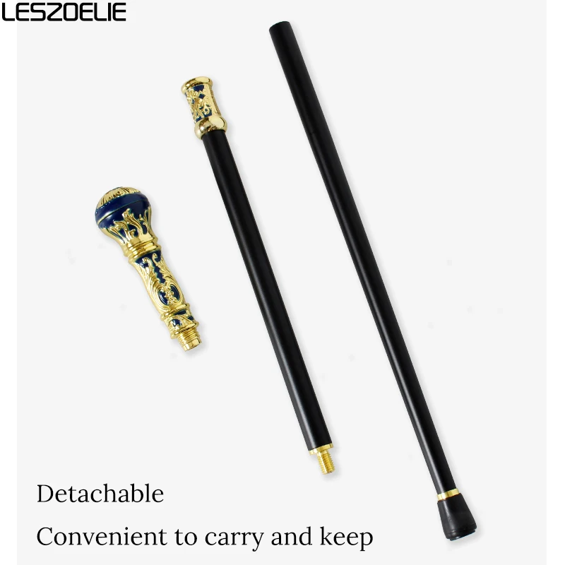 Bengala de Luxo Azul e Dourada de 92cm com Cabo Redondo Destacável Estilo Vintage para Homens e Mulheres
