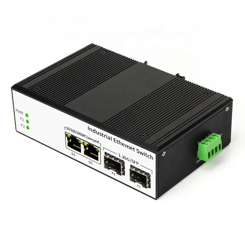 Gigabit 2 port industrial PoE and 2 fiber optical SFP Din-rail Ethernet poe Switch