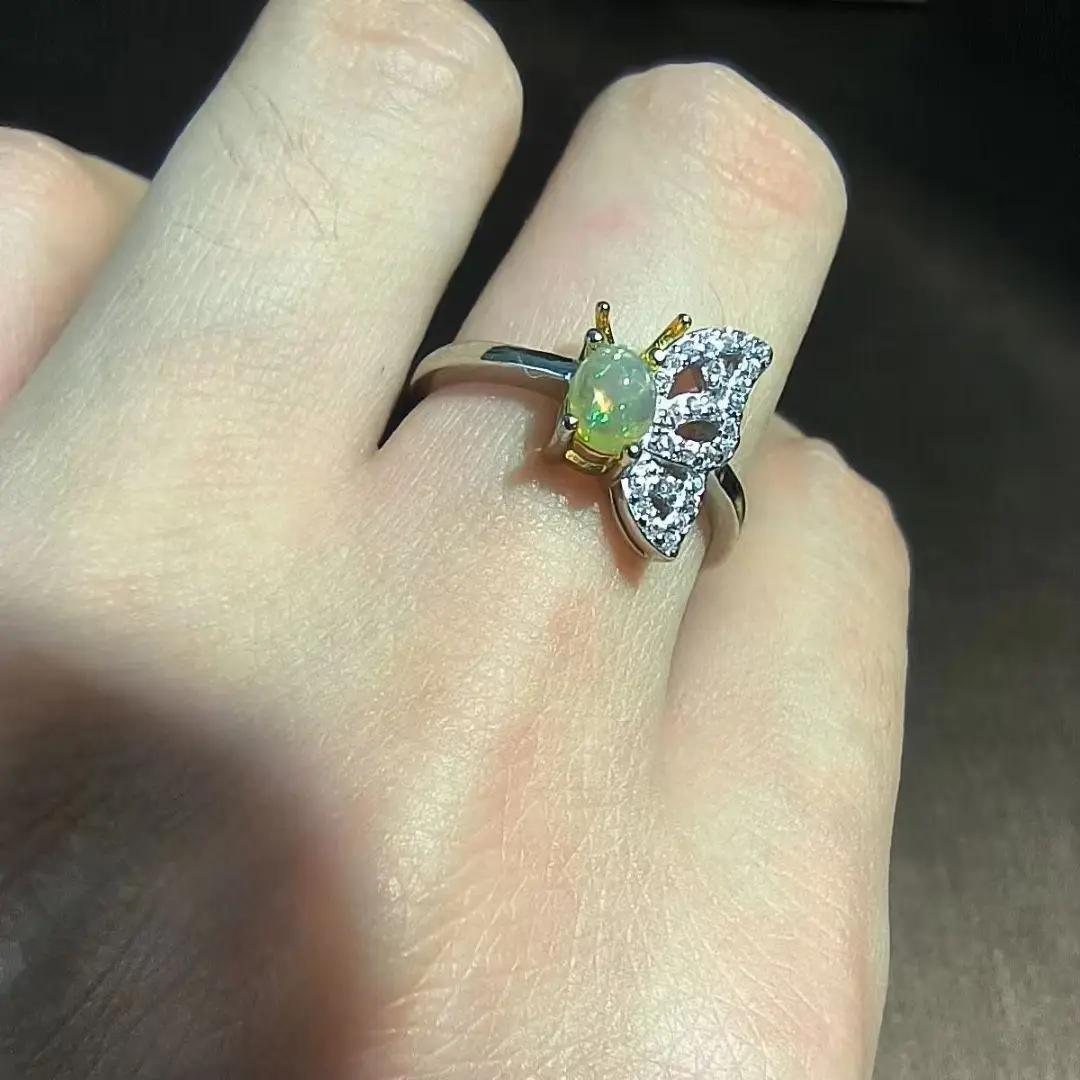 

1pcs/lot Natural High Grade Opal Butterfly Ring Ladies S925 silver inlaid with diamonds size adjustable high quality stylish