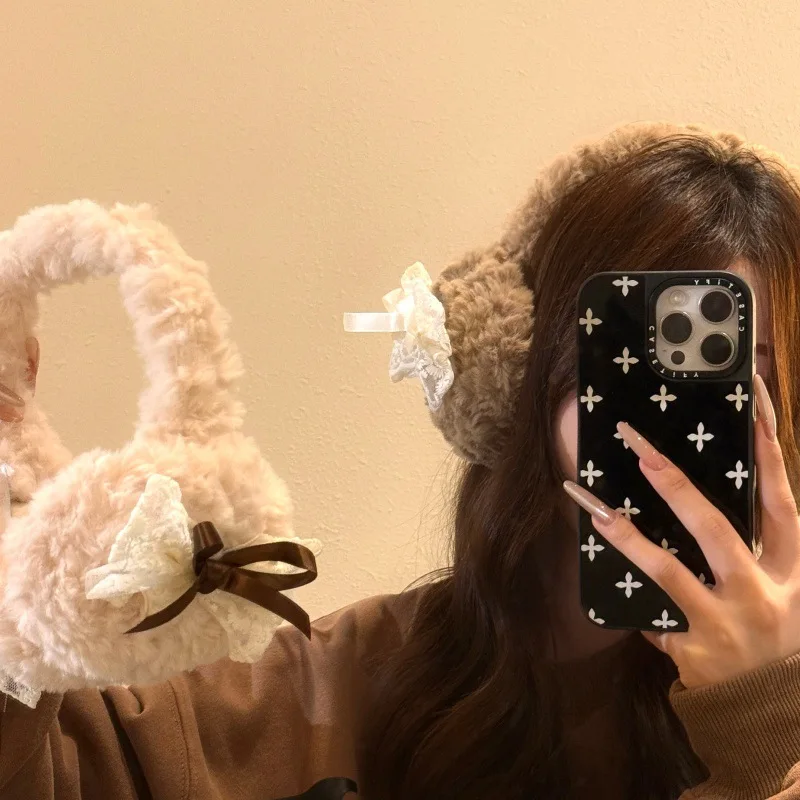 السيدات غطاء للأذنين الكورية Kawaii القوس لطيف تنوعا الشتاء سميكة أفخم الدافئة طوي الدراجات عالية الجودة غطاء للأذنين للطلاب #1