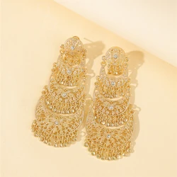 Vintage Arabian Bridal Moon-Shaped Earrings With Hollow Tassels Designed Metal Earring Jewelry