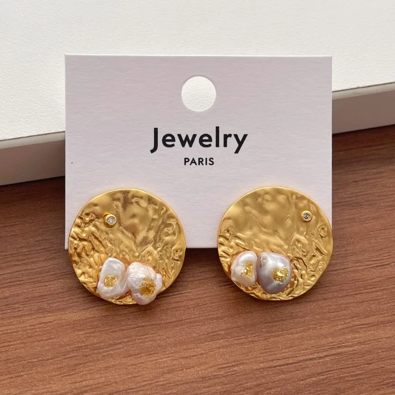 Minar Fairy Multiple Irregular Freshwater Pearl Flake Round Flower Geometric Dangle Earrings for Women Real Gold Copper Alloy