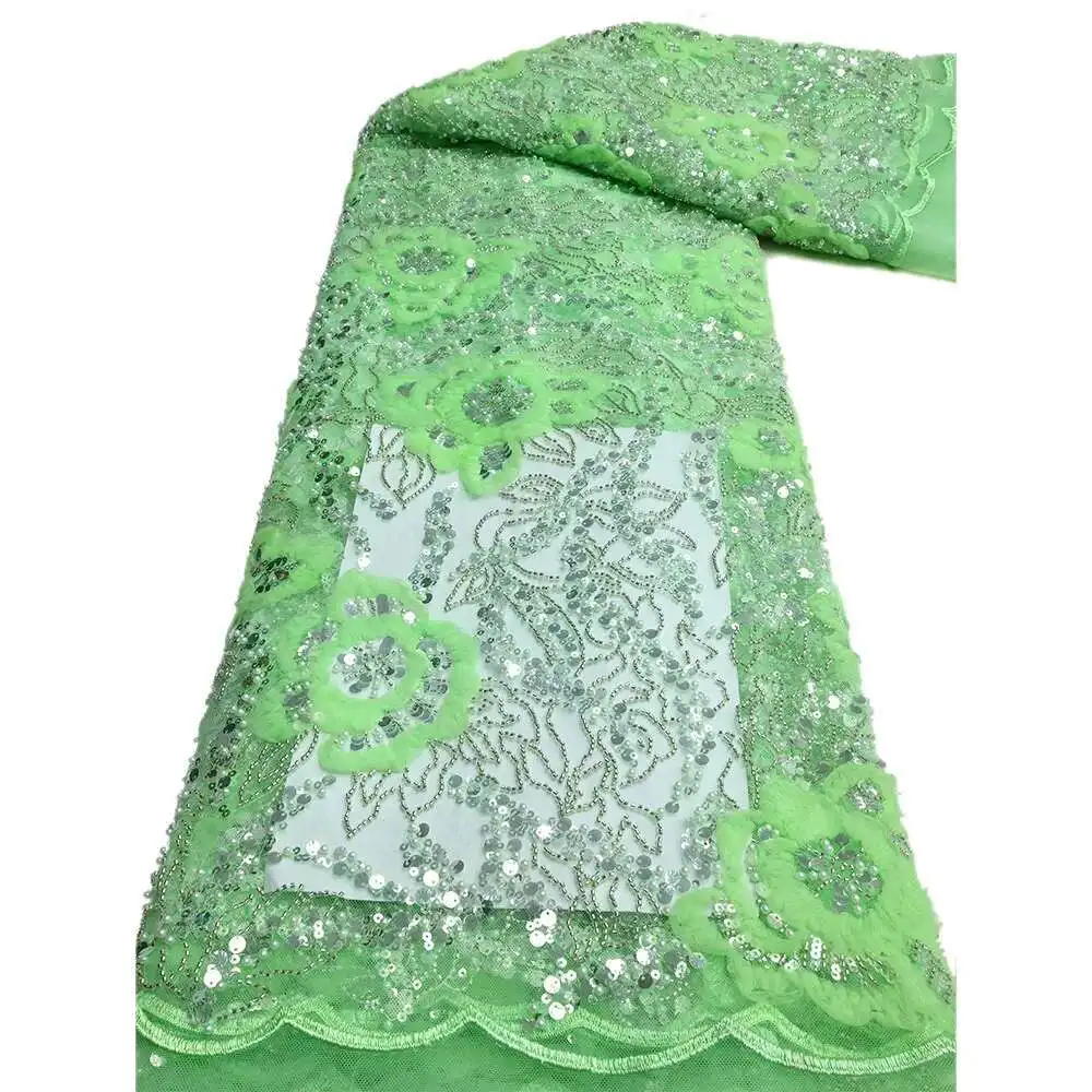 Tessuto africano con paillettes Ricamo da sposo di alta qualità con perline Materiale di pizzo tulle francese nigeriano per abiti da sposa Caldo
