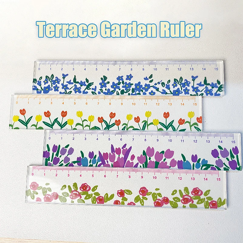 Cute Kawaii Clear Flowers Straight Ruler Durable Transparent DIY Drawing Measuring Tools Student Stationery School Supplies