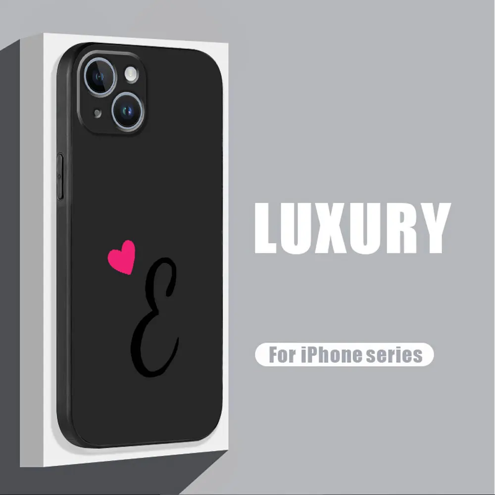 Etui na telefon Initial Letter A-F Love Heart Couples do iPhone 11 XS X 12 Mini 14 8 Plus 13 Pro SE XR 15 Pro Max TPU Soft Cover — zdjęcie 6