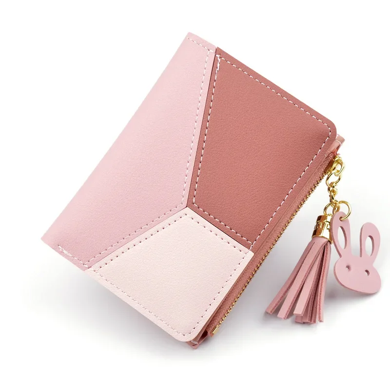 

New Arrival Wallet Short Women Wallets Zipper Purse Patchwork Panelled Wallets Trendy Coin Purse Card Holder Leather.