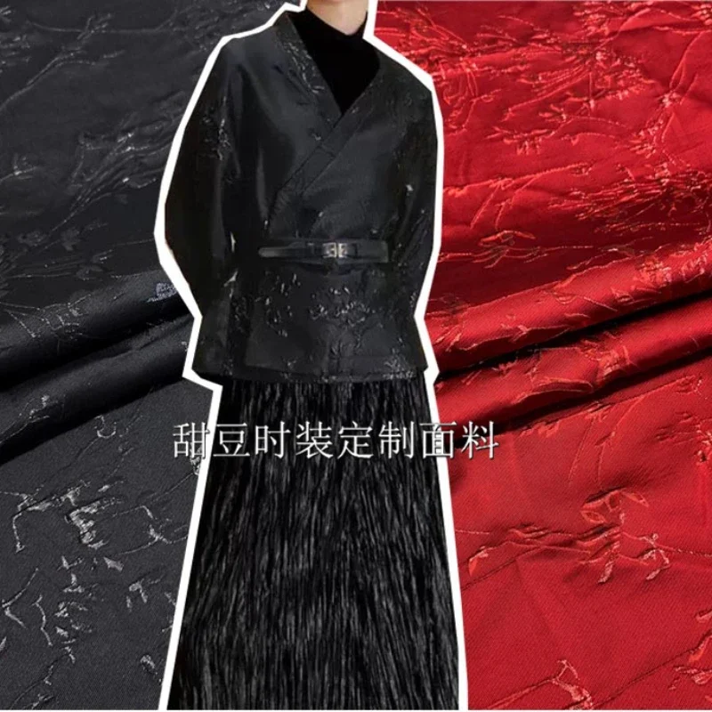 Jacquard Fabric Balck Dark Red Dress Windbreaker Brocade Clothing Chinese Style Apparel Sewing Fabrics for Diy Sew Cloth