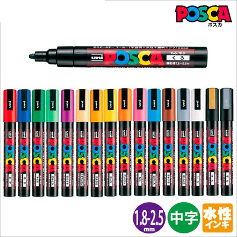 Uni Plumones Colores Poscas Markers ชุด 1 M/3 M/5 M/8 K/17 K ชุดอะคริลิคสีถาวร POP โปสเตอร์โฆษณา Graffiti