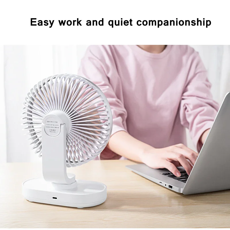 Ventilador eléctrico de escritorio con rotación automática, dispositivo de aire acondicionado recargable con USB, 4 velocidades, silencioso,