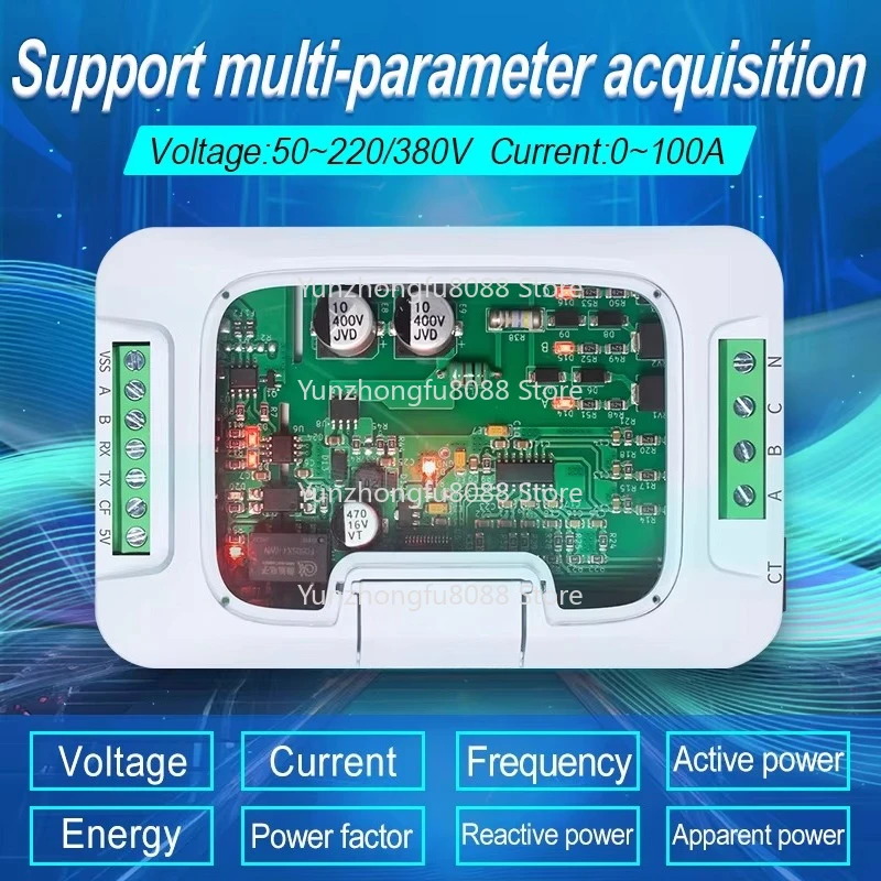 โมดูล IoT สำหรับมิเตอร์วัดพลังงานแบบหลายช่องสัญญาณ สามเฟส สี่สาย 380V 100A รองรับ Modbus-RTU TTL RS485