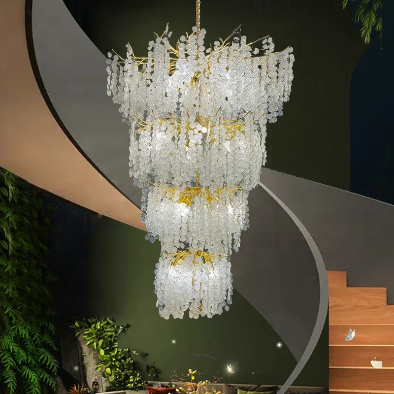 

Duplex Golden Branch Crystal Chandelier Villa Lobby StaircaseHotel Lobby High Floor Crystal Tree Branch Hanging Chandeliers