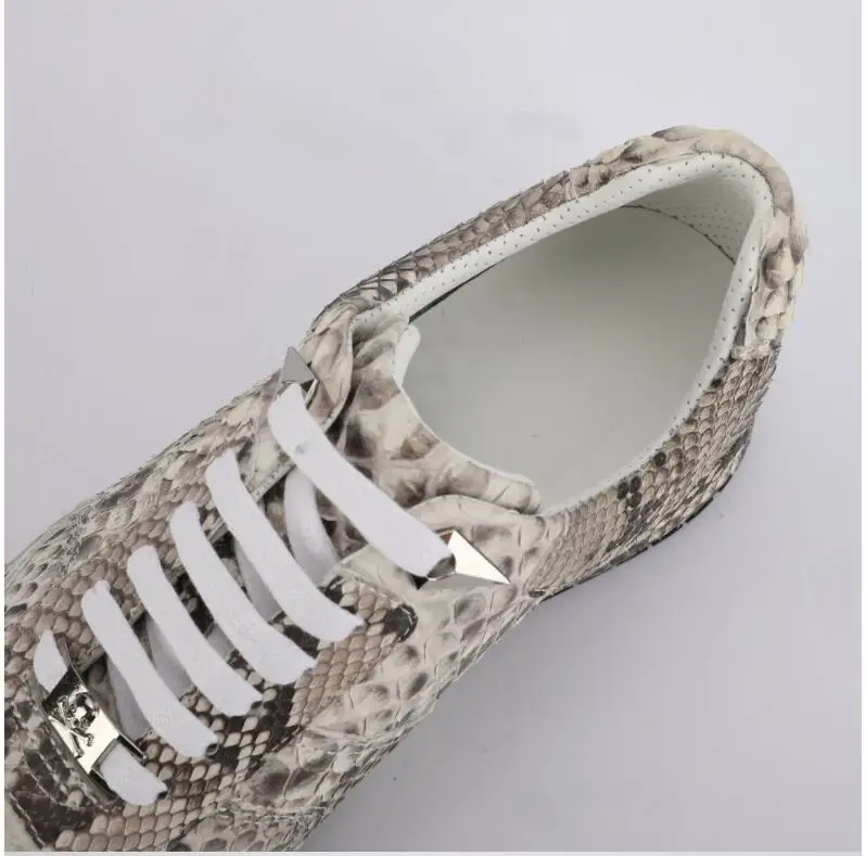 100% Genuine real python skin men shoe high end quality snake skin beige and grey color sport men shoe with cow lining free ship