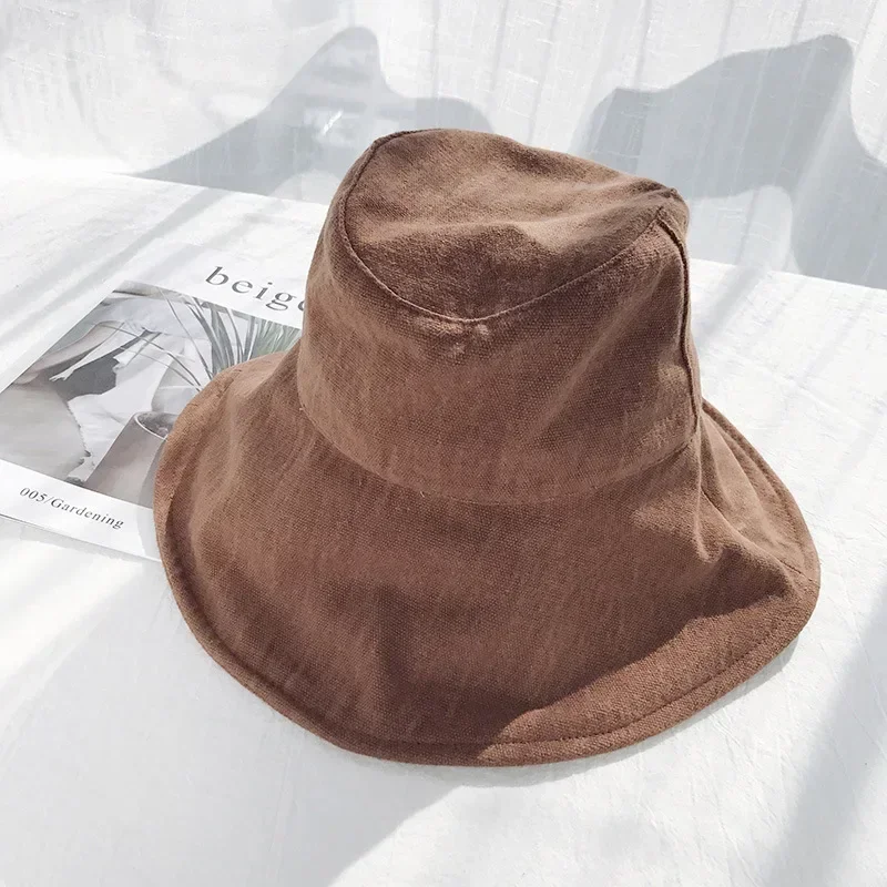 Fashion Large Brim Sun Hat Women Outdoor Vacation Bucket Hat Ladies Daily Beach Foldable Hat Girl Cotton UV Protection Visor Hat