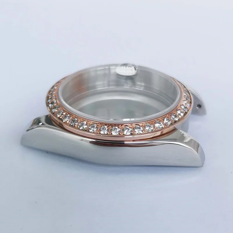 ฝาครอบด้านหลังโปร่งใส36มม.ไพลินคริสตัลสแตนเลสสตีลสองโทนนาฬิกา Diamond Bezel เหมาะกับ20มม.