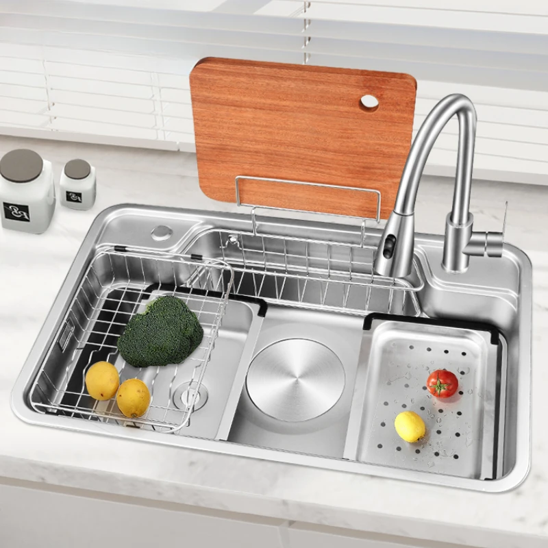 

3D flat kitchen sink, Japanese style large single sink, under the table basin, 304 stainless steel vegetable washing basin