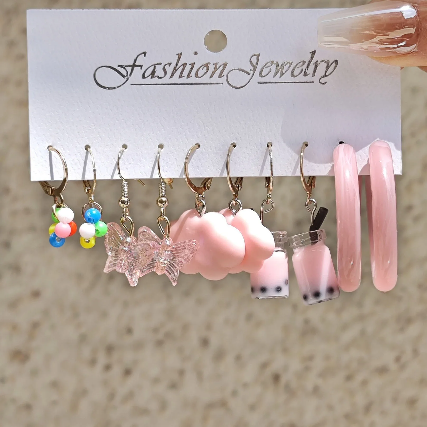 Cross border European and American jewelry candy milk tea earring set with cartoon cute resin simulation butterfly cloud earring