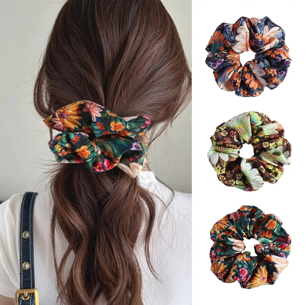 

New retro printing large fabric large intestine hair band women's hair tie headband rubber band premium hair accessories