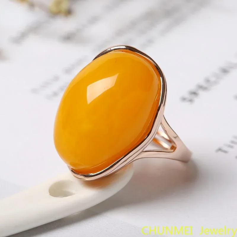 Natural Baltic Amber Ring Adjustable Women Blood Ambers Rings Girlfriend Mom Gifts Honey Wax Succinum Ring Jewelry Accessories