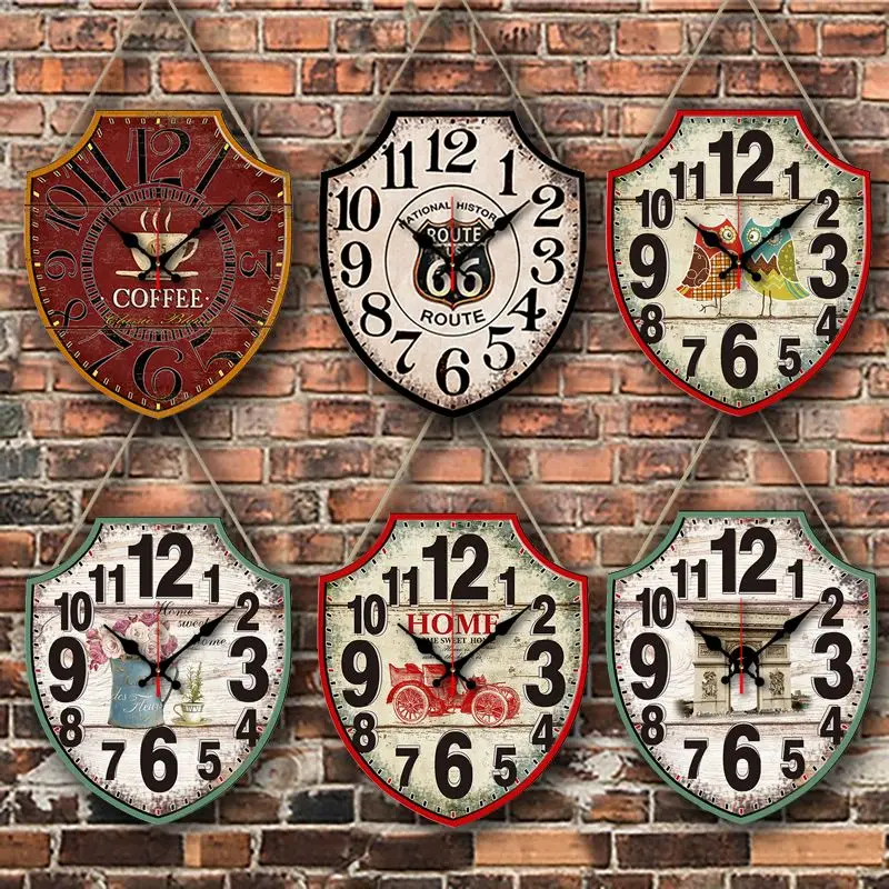Original 25x30cm American Retro Wall Clock Bar Decoration, Living Room European Silent Wall Watch Simple Wall Clocks
