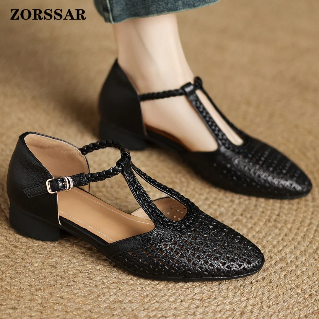 

Новые летние женские элегантные туфли-сандалии 2026 года больших размеров (34-41) из овчины с вырезами, узким ремешком и Т-образным ремешком, на плоской подошве, хит продаж