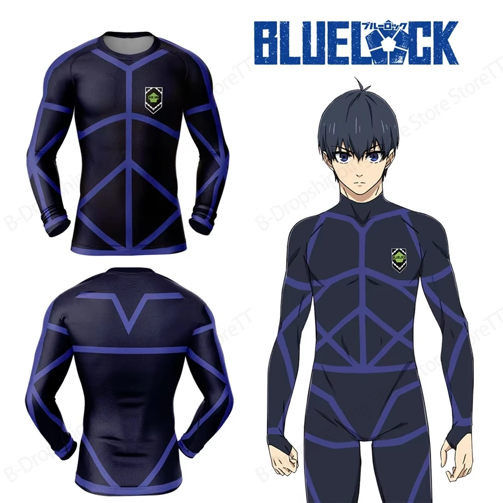 Camiseta de manga larga 3d con cerradura azul, Cosplay de Anime Isagi Nagi, uniformes de entrenamiento, camiseta con estampado de Futsal Bastard Munich, Tops para hombres y mujeres