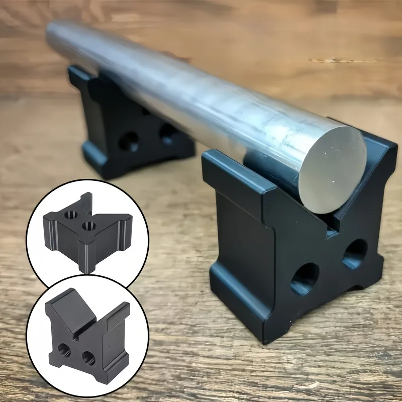 2Pcs Black V‑Block Support Blocks, 90° Round Bar V‑Clamp Fixing Bracket, Cylinder Positioning Holder for Lathe Machining