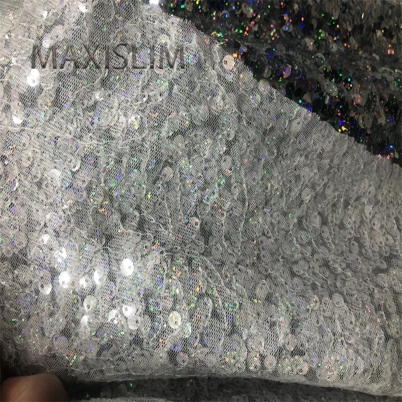 NEW 5MM Silver Mesh Sequin Fabric DIY Leiser Glitter Fabric For Wedding Dresses Wide：125CM