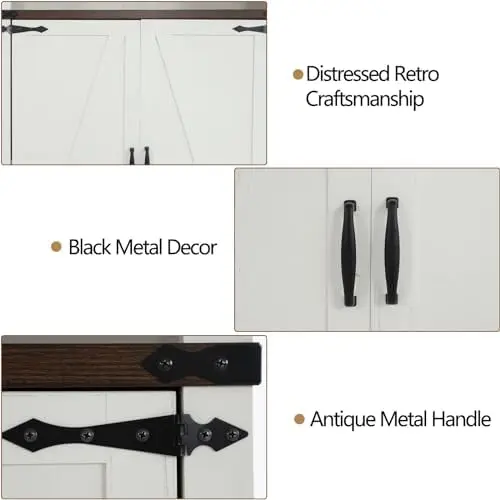 خزانة مخزن المزرعة بطول 71 بوصة مع أرفف قابلة للتعديل، و4 أبواب للحظيرة، باللون الأبيض الريفي #6