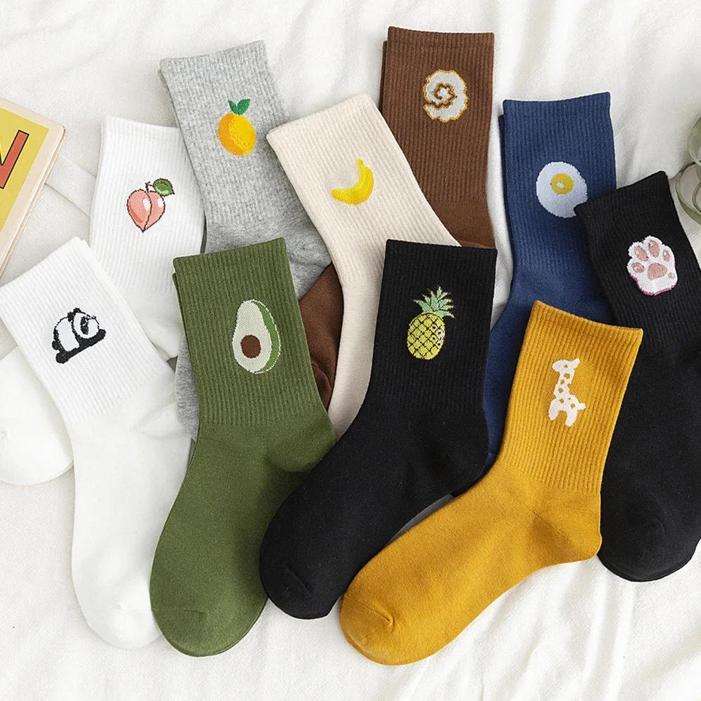 Unisex Funny Fruit Animal Women Socks Harajuku Colorful Mid Sokken Soft Cotton Crew Size 34-42 Dropship