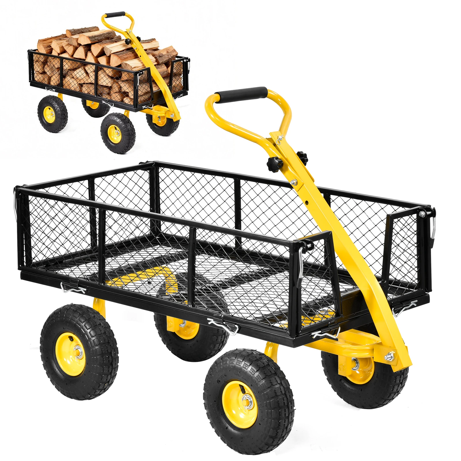 

Garden Cart On Wheels, 900LBS Capacity Heavy Duty Steel Cart Attach To ATV Or Tractor for Gardening Soil Tools Plant Transport