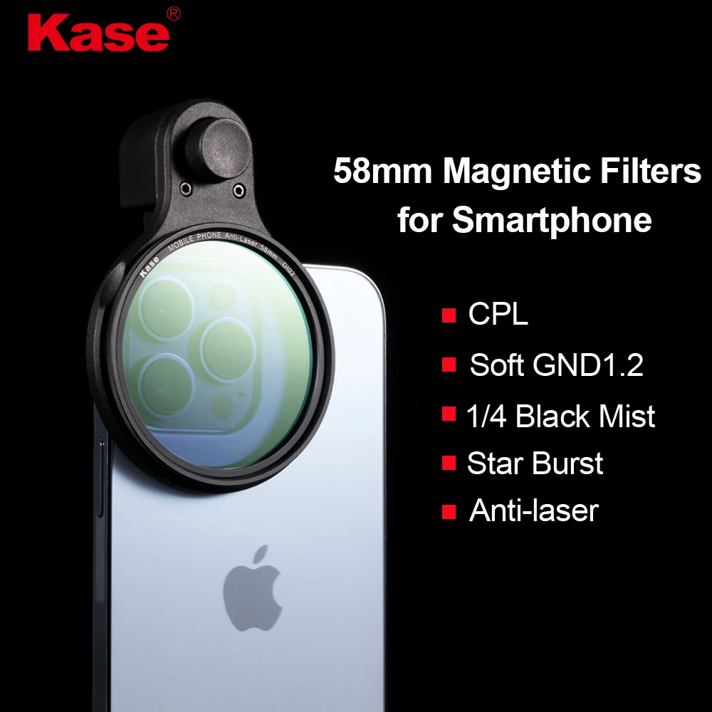 Kase 58mm Clip-on Magnetic Filter for Phone, Polarizer CPL / Black Mist / Soft GND1.2 / Star Burst Filter for iPhone Samsung