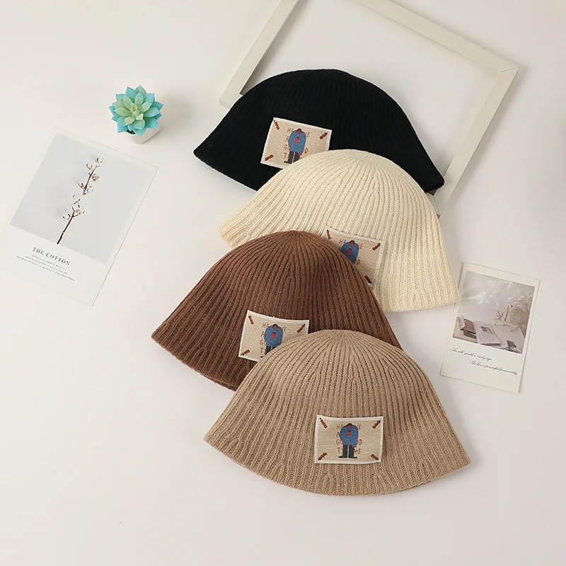 

Winter Warm Children Knitted Fisherman Hat Fashion Kids Basin Cap 2-6year Boys Girls Solid Color Woolen Bucket Hats Baby Beanies