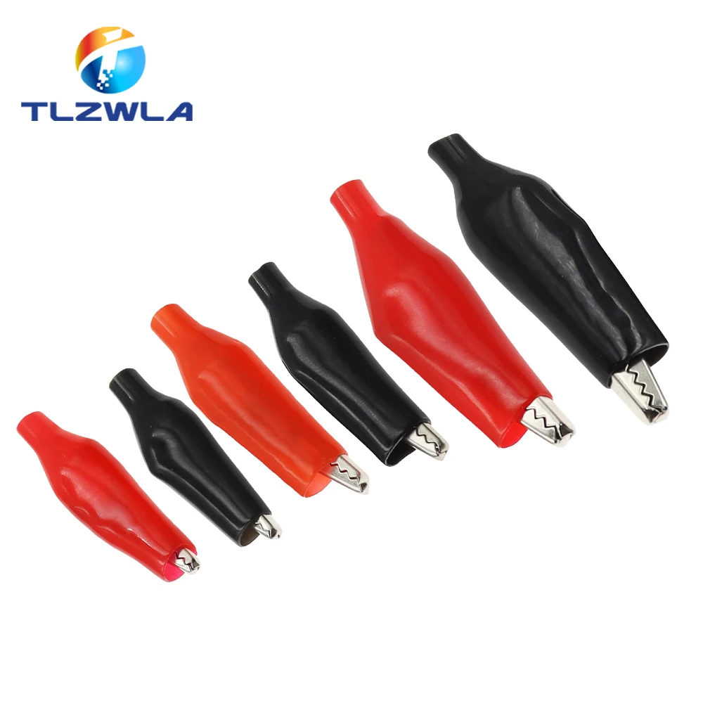 100PCS 28MM 35MM 45MM Metal Alligator Clip Crocodile Electrical Clamp Testing Probe Meter Black Red with Plastic