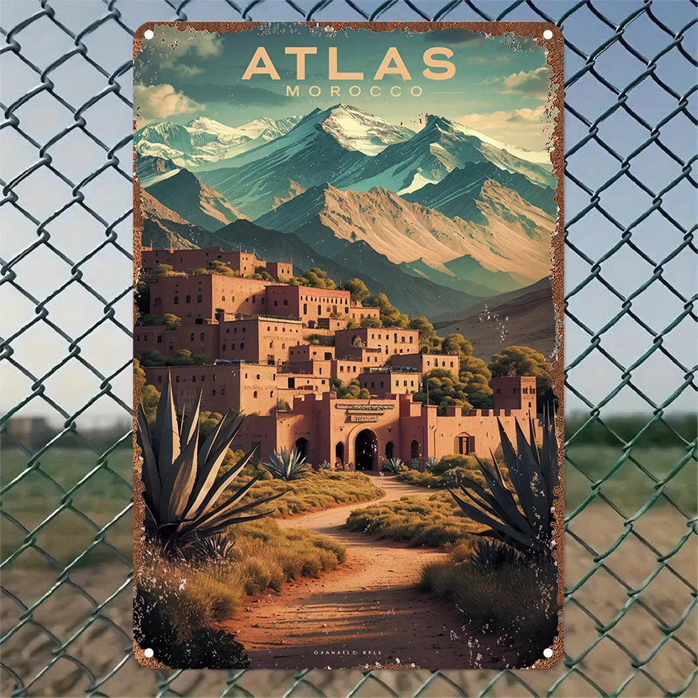 Vintage Atlas Morocco Aluminum Wall Art Sign  Rustic Decor | Ideal for Bedroom, Kitchen, Game Room, Garden, Porch, Bar, Cafe