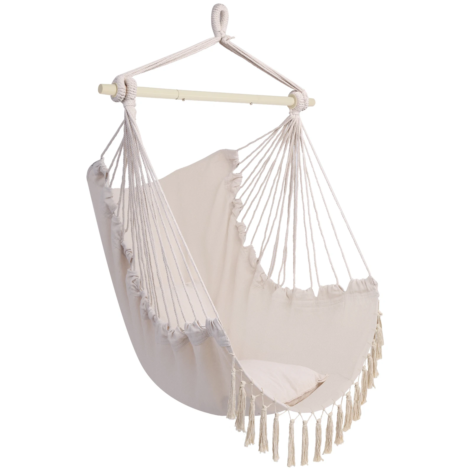 Comfortable  simple Pillow Tassel Hanging Chair Beige for relax