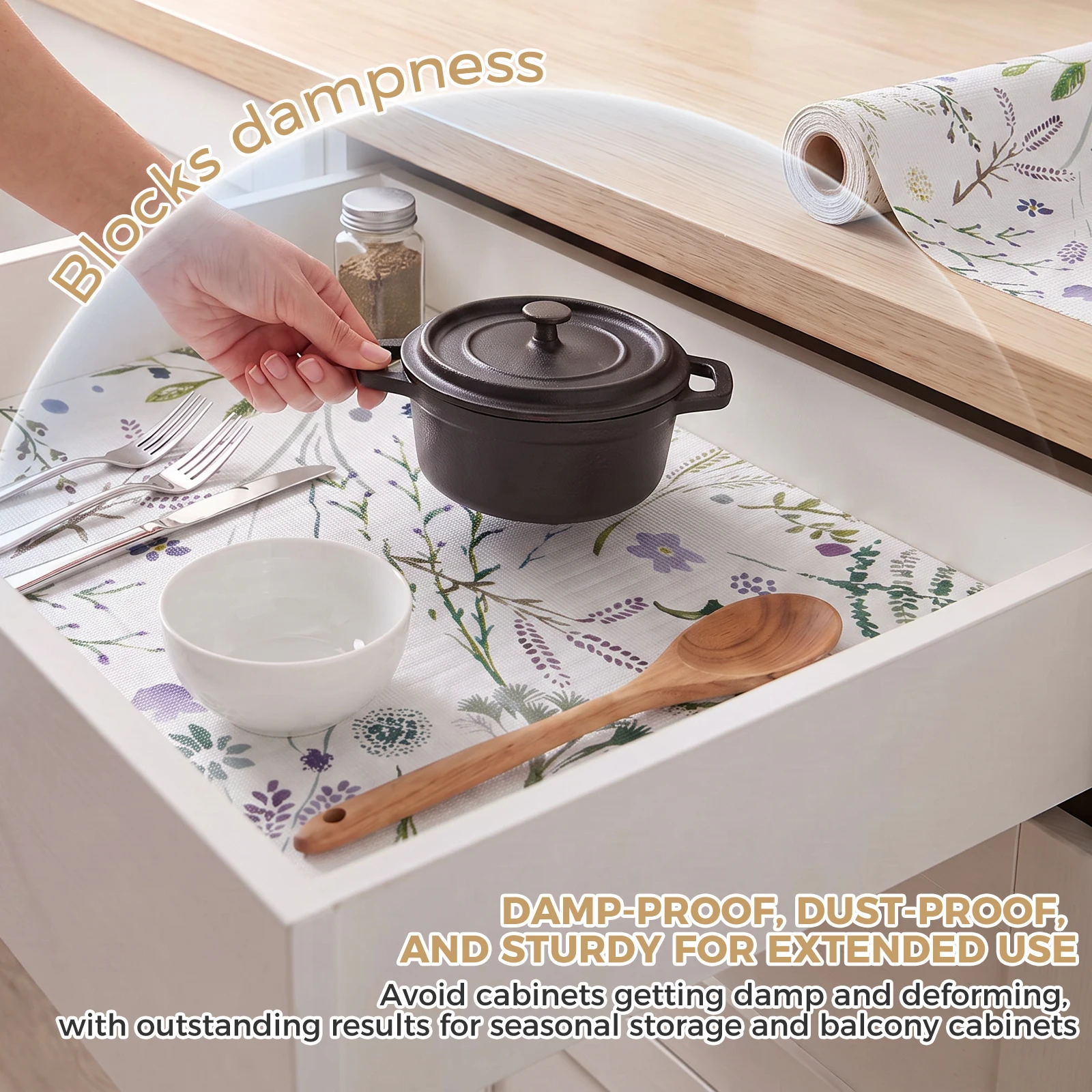 1 Roll Non Adhesive Shelf Liner Waterproof PVC Kitchen Cabinet Liner Cuttable Non Slip Drawer Liner Cupboard Protector for Decor