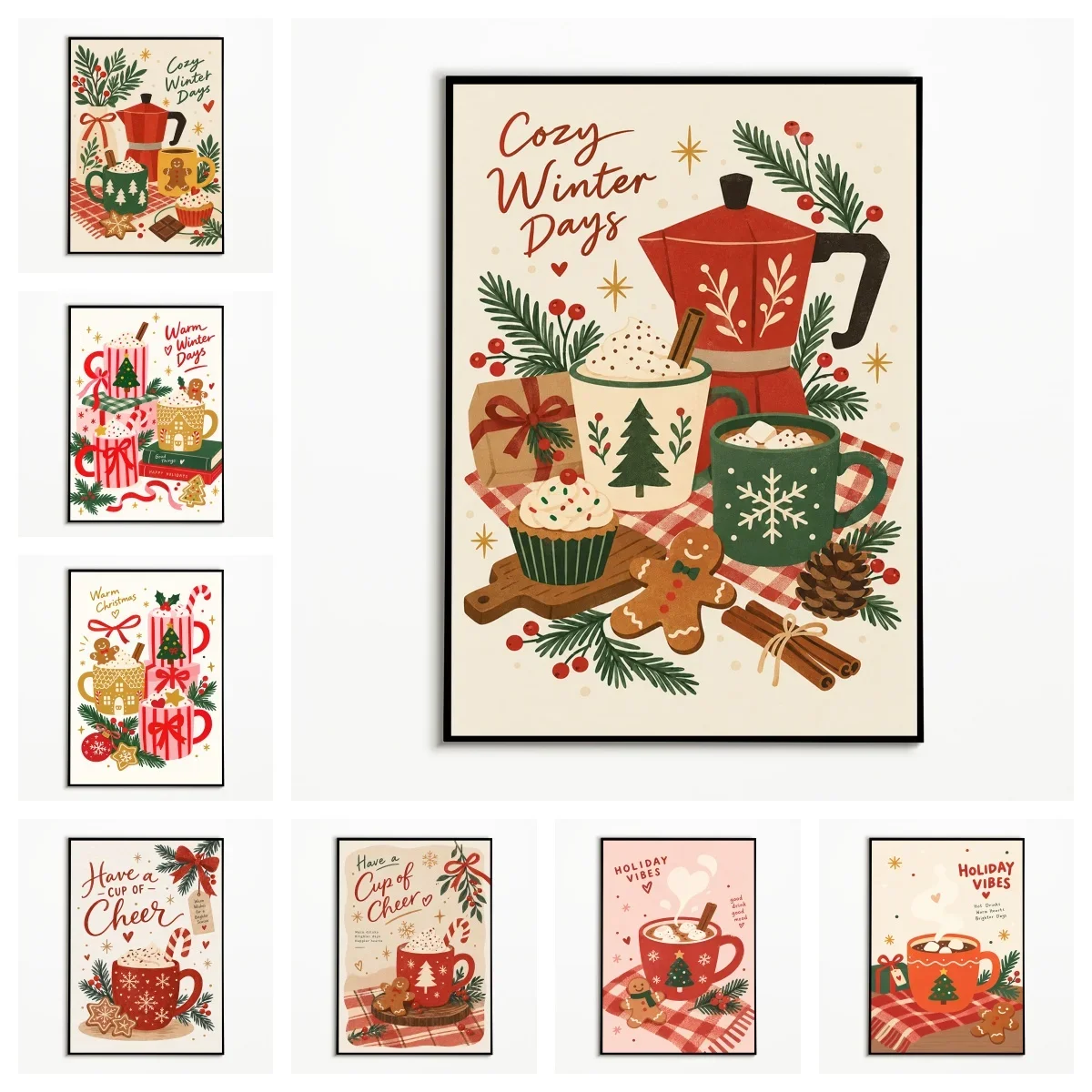 Multiple sizes 1pc frameless Large size Canvas Painting,1PC,Vintage Wall Art Winter Hot Cocoa Posters Modern Canvas Painting Coz