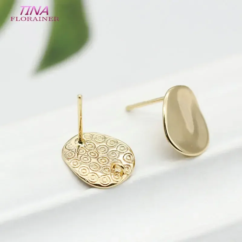 4PCS 11MM 14K Gold Color Brass Irregular Round Stud Earrings High Quality Diy Jewelry Findings Accessories wholesale