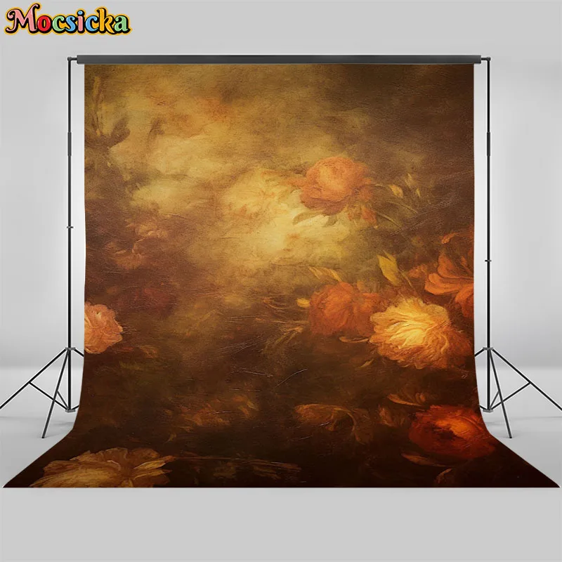 Abstract Retro Art Photography Background Hand-Painted Flowers Decora Background Pregnant Lady Baby Portrait Photo Studio Prop