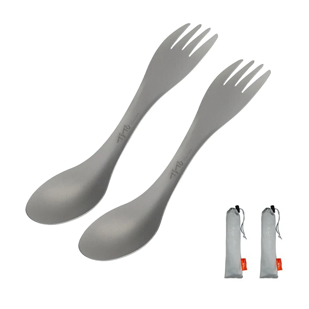 2Pcs 2in1 Titanium Spork Spoon Ultralight Cookware Portable for Outdoor Camping EDC Picnic Accessories Hiking Travel Tableware