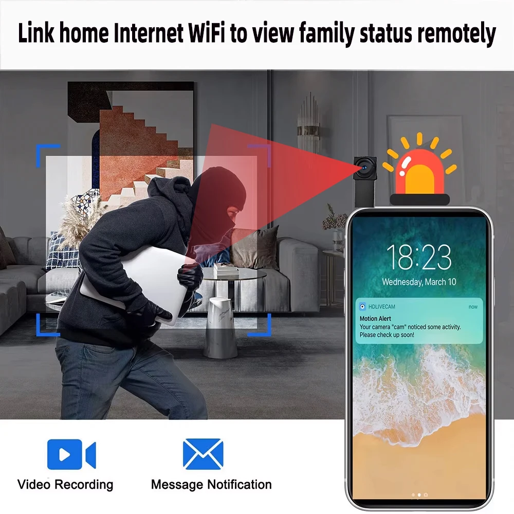 Supports HD 4K WiFi Mini Camera, Remote Viewing, Motion Detection, Loop Storage, DIY Wireless Home Nanny Style Mini Camera view 3