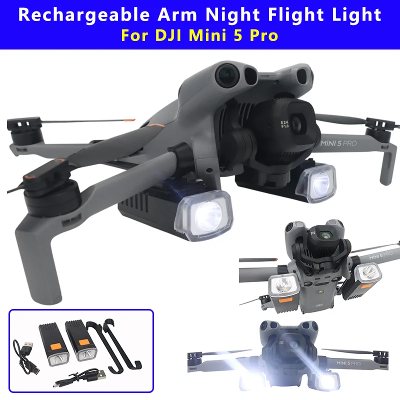 Searchlight Night Flight Dual Light For DJI MINI 5 Pro Drone Fill Light Rechargeable Signal Warning Navigation Light Accessories