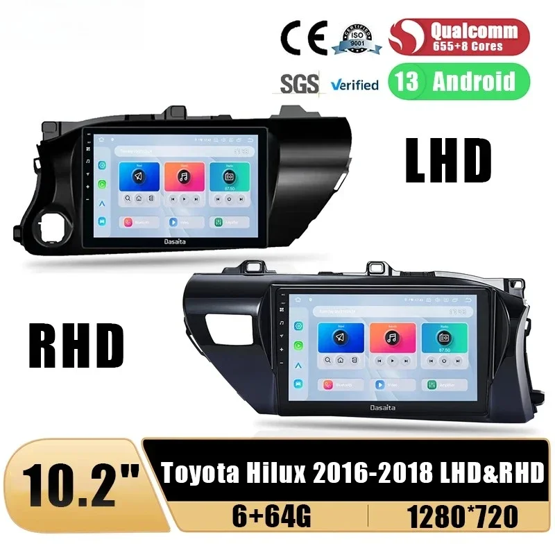 Dasaita Auto-Android-Player Multimedia GPS Autoradio Funkgeräte Drahtloses Carplay Qualcomm 10-Zoll-Touchscreen-Kopfeinheit für Hilux