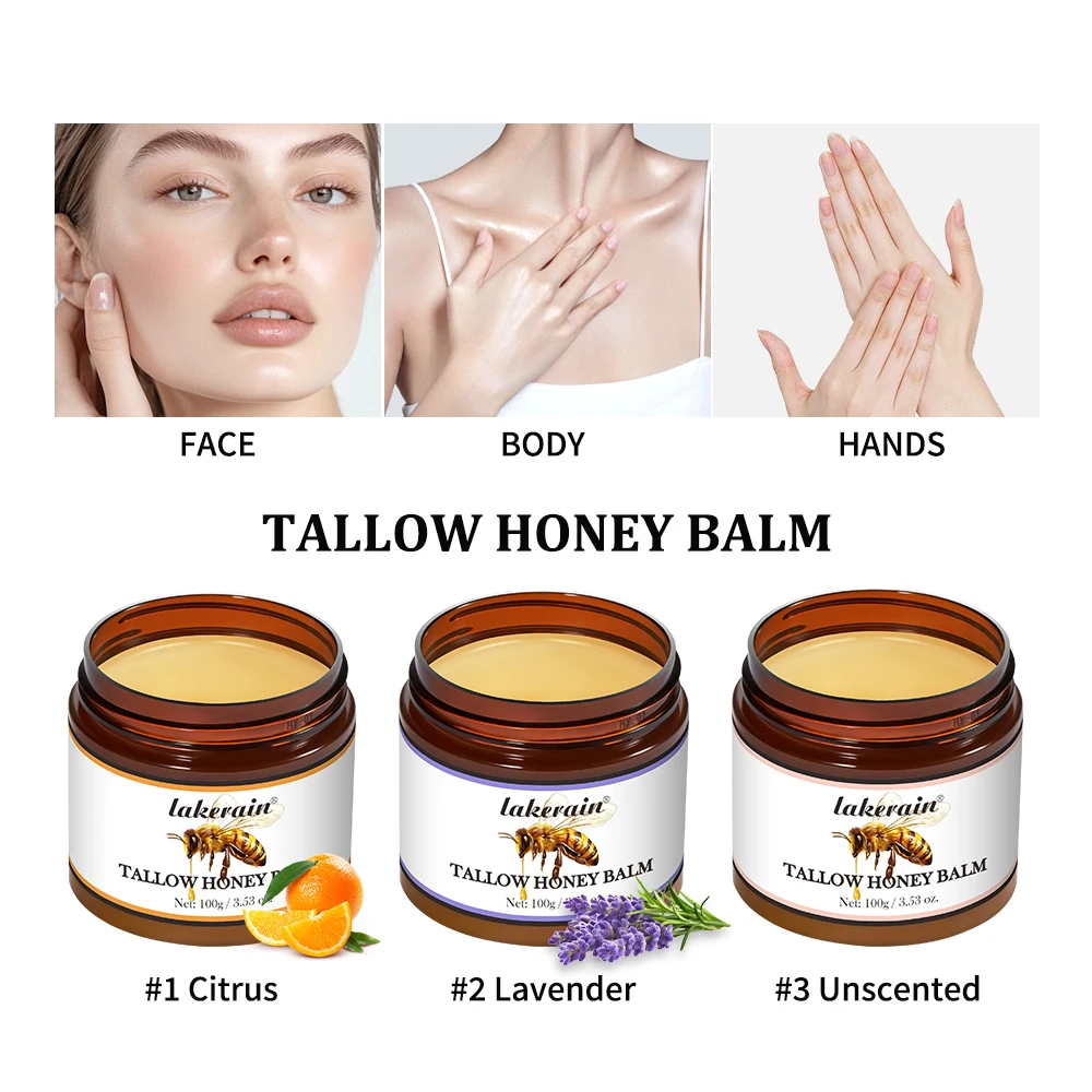 

Honey Tallow Balm Beef Tallow Balm Увлажняющий крем для мягкой гладкой кожи Цельнонатуральный увлажняющий крем ручной работы Антиоксидантный уход за кожей