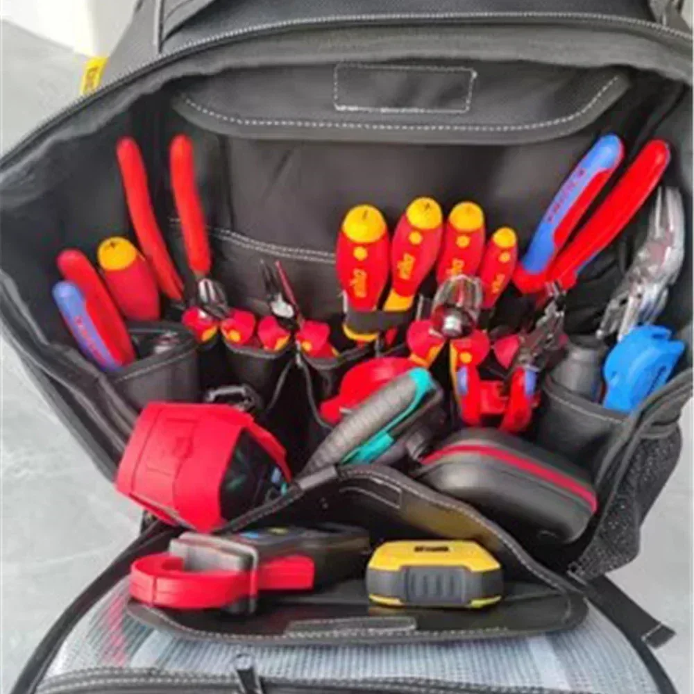 1680D Oxford Cloth Tool Bag Rubber Bottom with Multi-pockets Waterproof Puncture-resistant Professional Electrician Storage