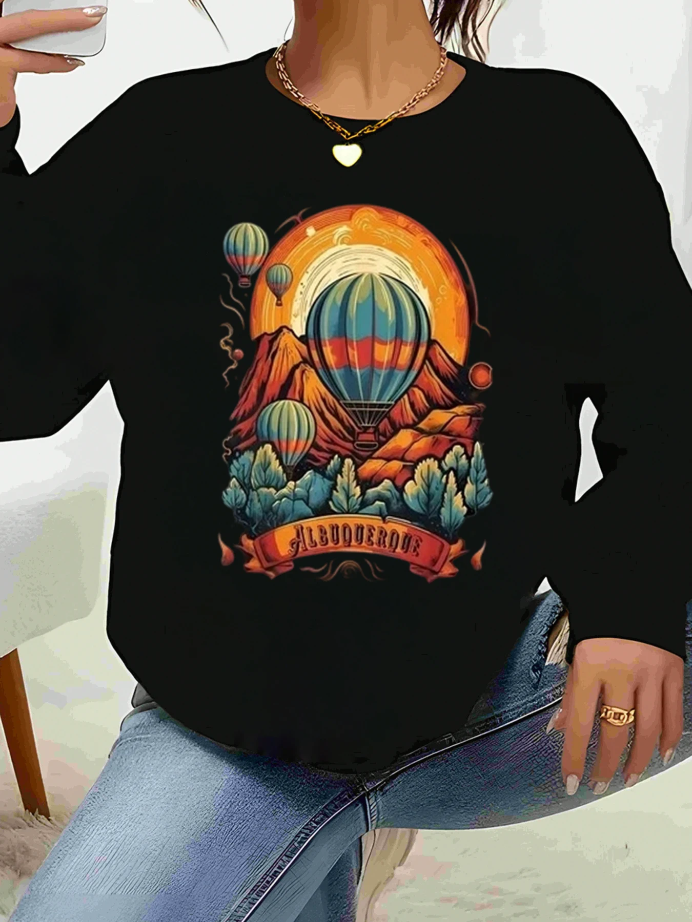 

Футболка с длинными рукавами и принтом воздушного шара Albuquerque, осенне-осенняя повседневная одежда для женщин
