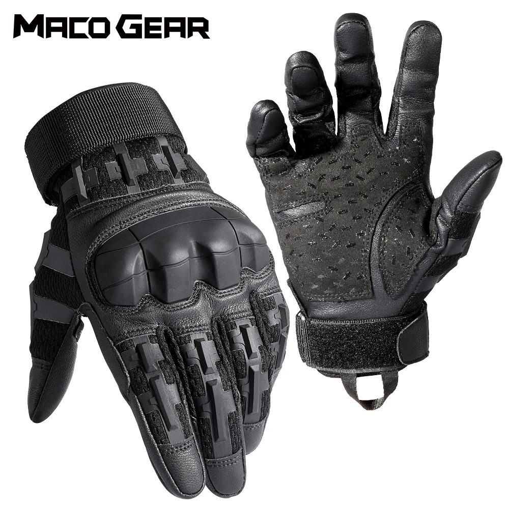 PU Leather Full Finger Tactical Touch Screen Gloves Hiking Cycling Training Climbing Airsoft Hunting Non-slip Protective Gear