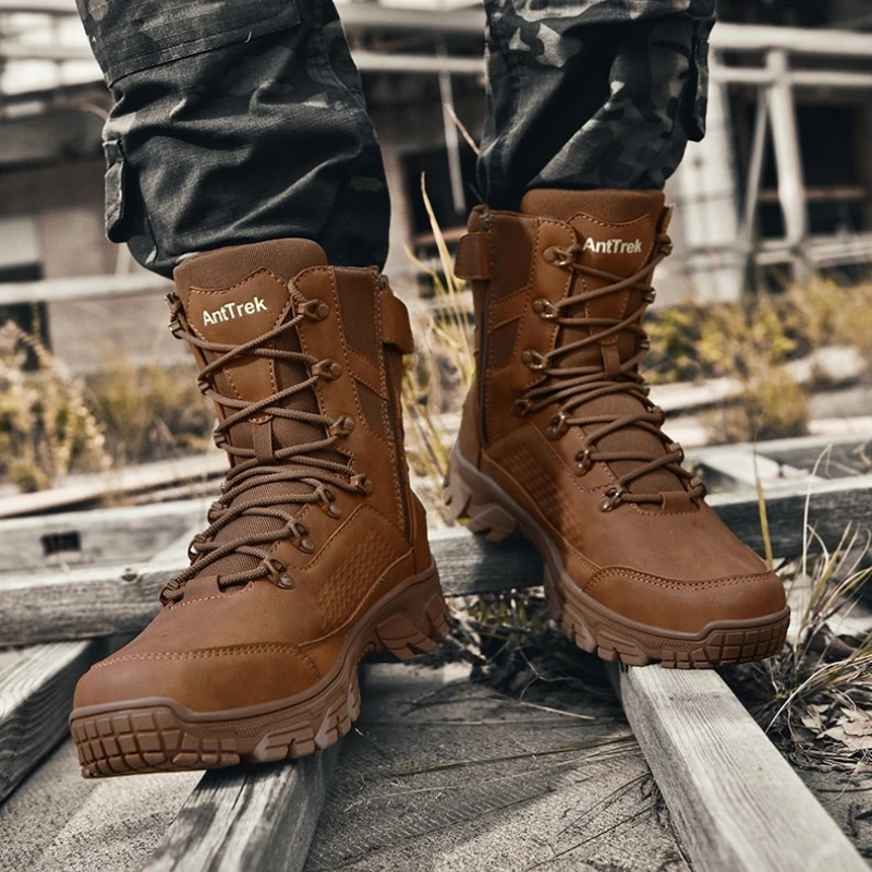 

Men's Outdoor Flat-heeled High-top Wear-resistant and Anti-slip Solid Color Belt High-quality Off-road Large-sized Hiking Boots